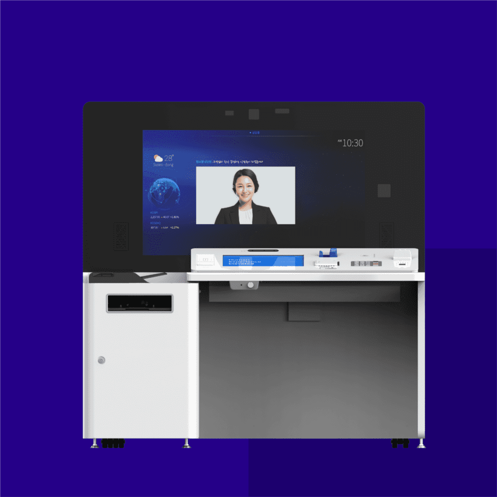 Front rendering of Hyosung Digital Desk with Hyosung blue background